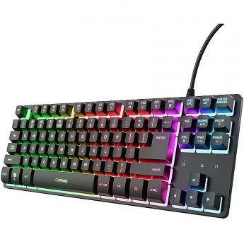 Trust Gaming GXT833 THADO TKL Gaming Tastatur Kompakte Gaming-Tastatur aus Metall mit mehrfarbiger LED-Beleuchtung
