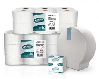 Tualetes papīrs AMOOS JUMBO ar perforāciju  2 slāņi,  350 m,  ø250 mm. 6 gab. iepak.