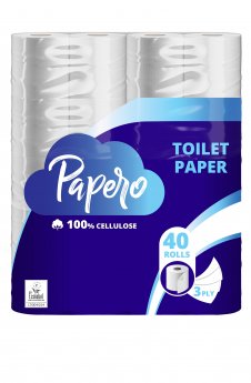 Tualetes papīrs PAPERO, 3 slāņi, 15.95 m, 145 loksnes, 4 ruļļi
