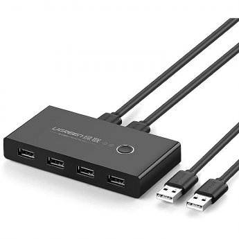 Ugreen 57376 USB 2.0 2x Conector Sharing Hub Switch to 4x USB 2.0 Plugs with Micro USB 5V Power Black