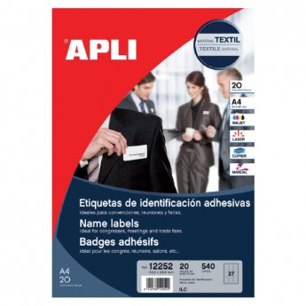 Uzlīmes APLI tekstīlam, ar izmēru 63.5x29.6mm, 20 loksnes/540 uzlīmes