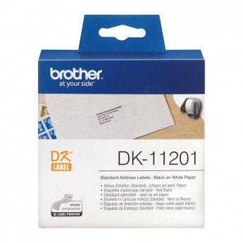 Uzlīmju lenta BROTHER DK11201 29x90 mm, melni burti uz balta papīra