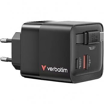 Verbatim 32217 GaN Charger 65W 2x USB-C / USB-A + Adapter
