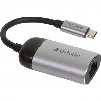Verbatim USB 3.2 Gen 1 adapter, USB-C male > RJ-45 female (silver/black, 10cm, Gigabit LAN 10/100/1,000 Mbit/s)