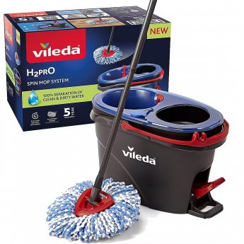 Vileda H2PrO Spin Mop Set, floor wiper black/red, with dual tank system and telescopic handle