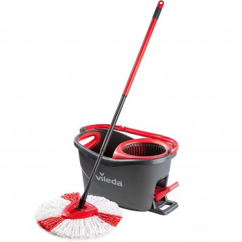 Vileda Mop Turbo 2in1 Microfibre Complete Set, Floor Mop (black/red, incl. 750ml Vileda Floor Cleaner)