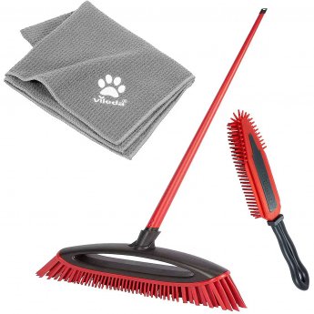 Vileda Pet Pro ALWAYS CLEAN broom box, 3-piece set (red, ALWAYS CLEAN broom + Pet Pro electrostatic brush + Pet Pro microfiber towel XL)