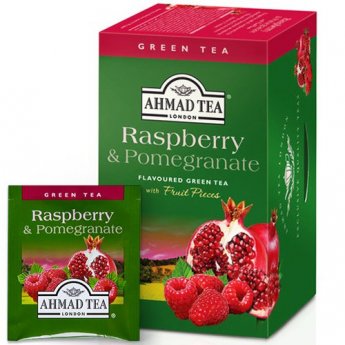 Zaļā tēja AHMAD Alu GREEN Raspberry & Pomegranate, 20 maisiņi paciņā