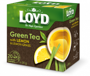 Zaļā tēja LOYD Pyramids ar citronu un citronzāles garšu, 20x1,5 g