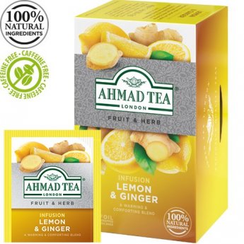Zāļu tēja AHMAD Alu LEMON & GINGER, 20 maisiņi x 2 g paciņā