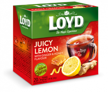 Zāļu tēja LOYD Pyramids ar sildošu efektu Juicy Lemon ar ingveru un medu , 20x2 g